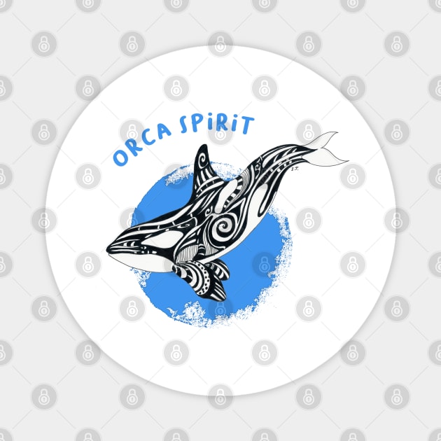 Orca Killer Whale Blue Tribal Tattoo Sun Ink Art Magnet by Seven Sirens Studios